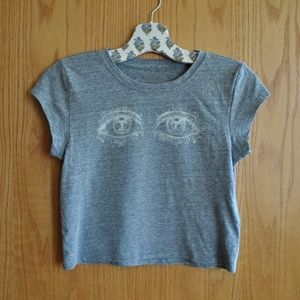 Grey Graphic Cropped Tee